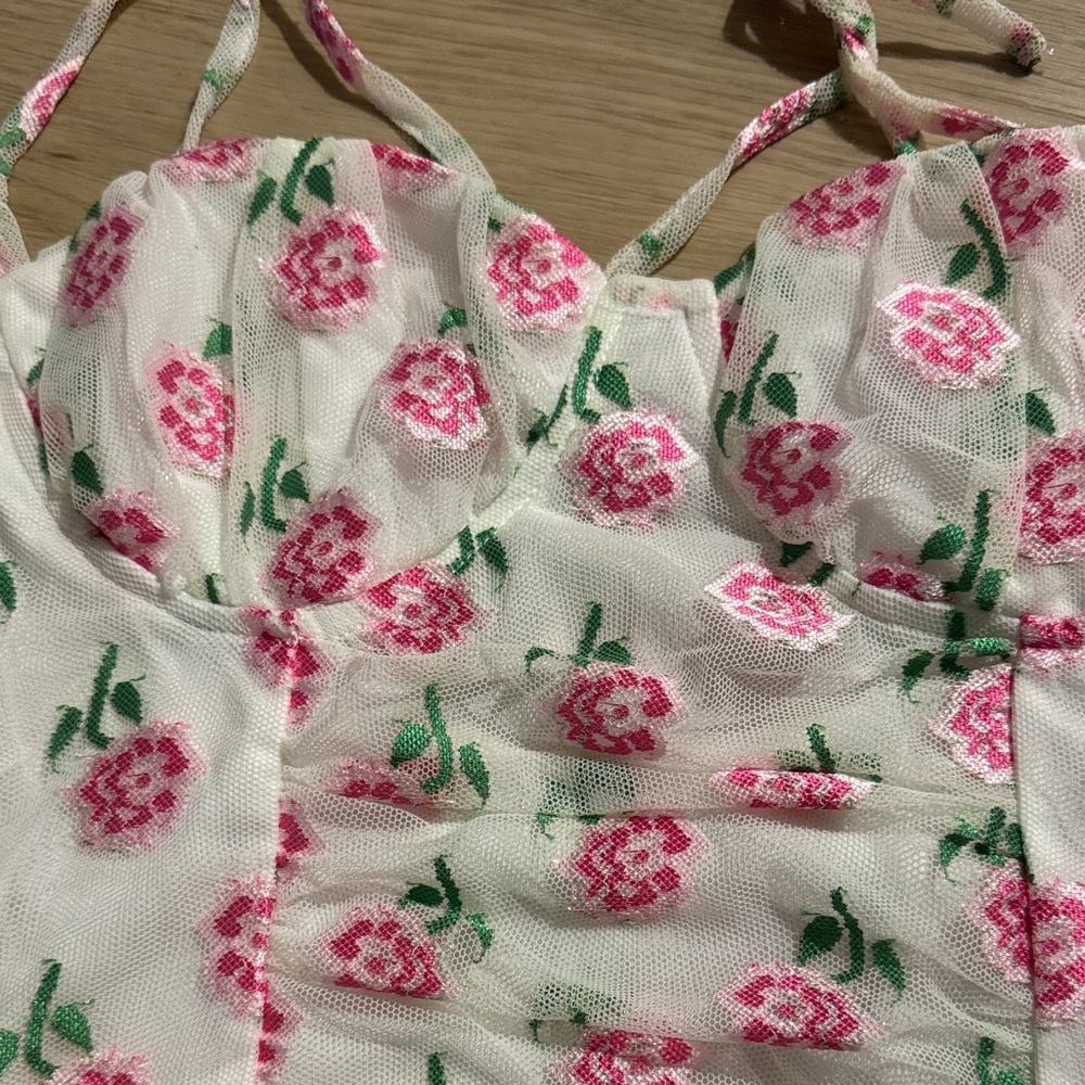 Superdown Floral Ruched Dress with Tie Straps - Picture 5 of 5